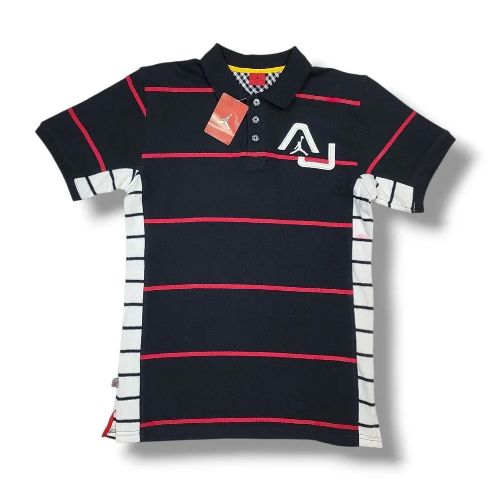 Vintage Air Jordan Black/Red/White Striped Y2K‎ Nike Polo Shirt Youth Men's L